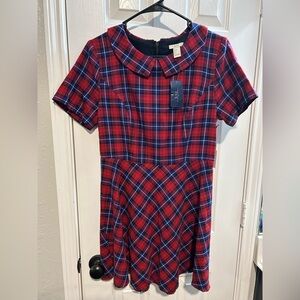 Forever 21 plaid short sleeve skater dress size large new with tags blue red